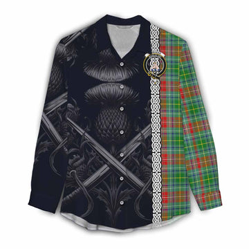 Muirhead Tartan Women's Casual Shirt with Family Crest Cross Sword Thistle Celtic Vibes Female - Tartan Vibes Clothing