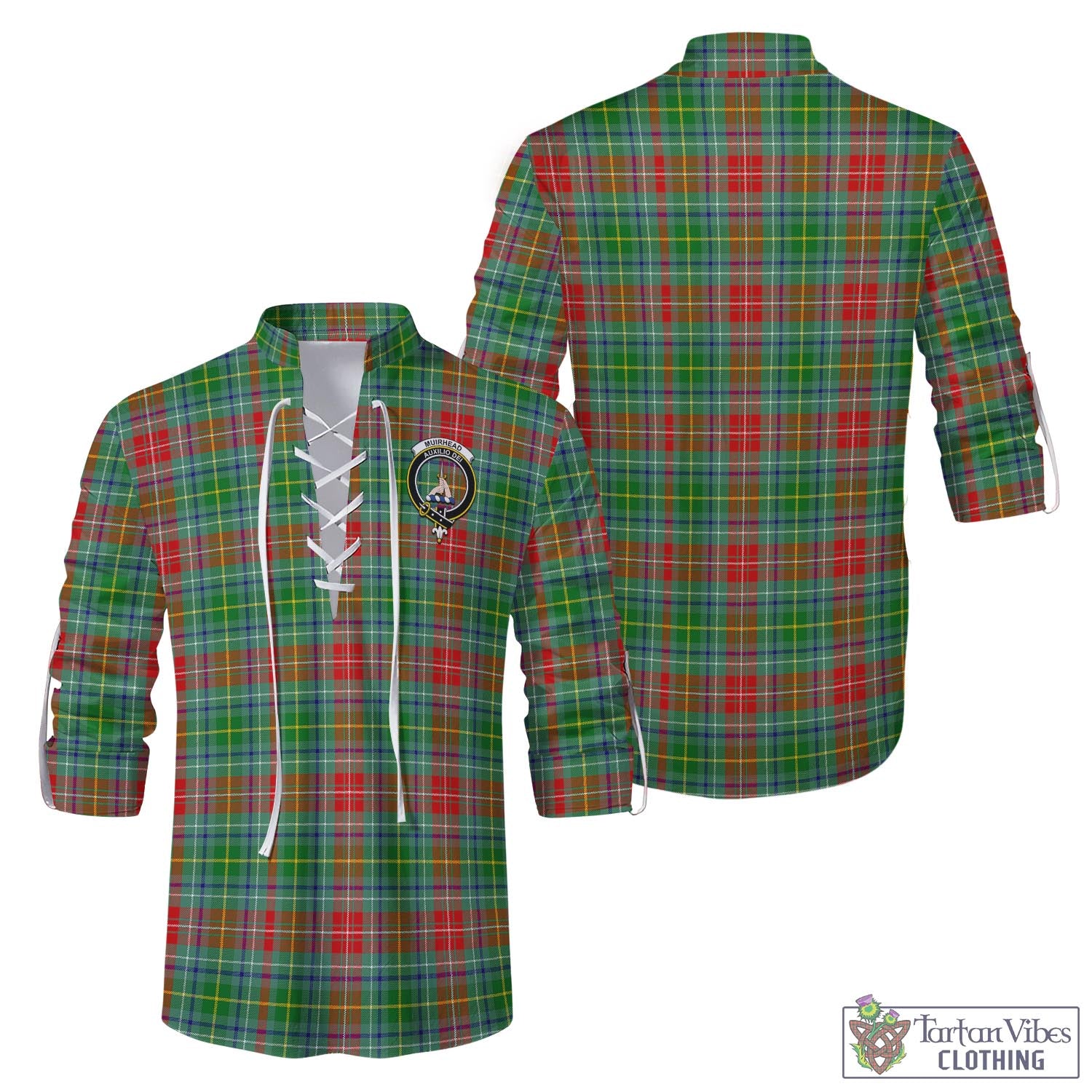 Tartan Vibes Clothing Muirhead Tartan Men's Scottish Traditional Jacobite Ghillie Kilt Shirt with Family Crest