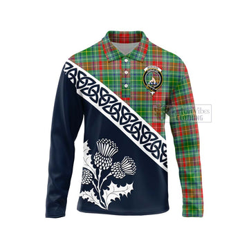 Muirhead Tartan Long Sleeve Polo Shirt Featuring Thistle and Scotland Map Unisex - Tartan Vibes Clothing
