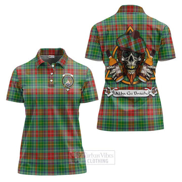Muirhead Tartan Women's Polo Shirt with Family Crest and Bearded Skull Holding Bottles of Whiskey Women - Tartan Vibes Clothing