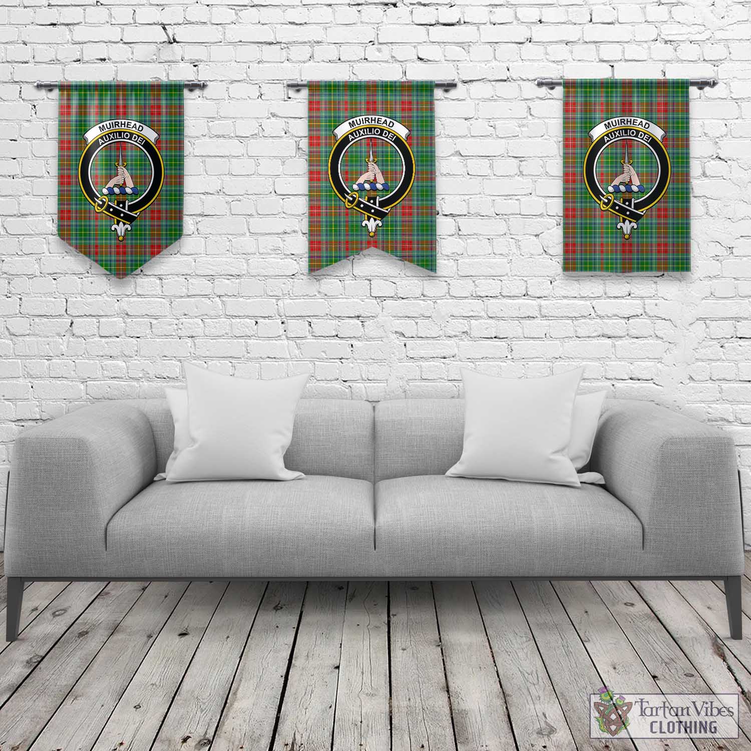 Muirhead Tartan Gonfalon, Tartan Banner with Family Crest Rectangle - Tartan Vibes Clothing