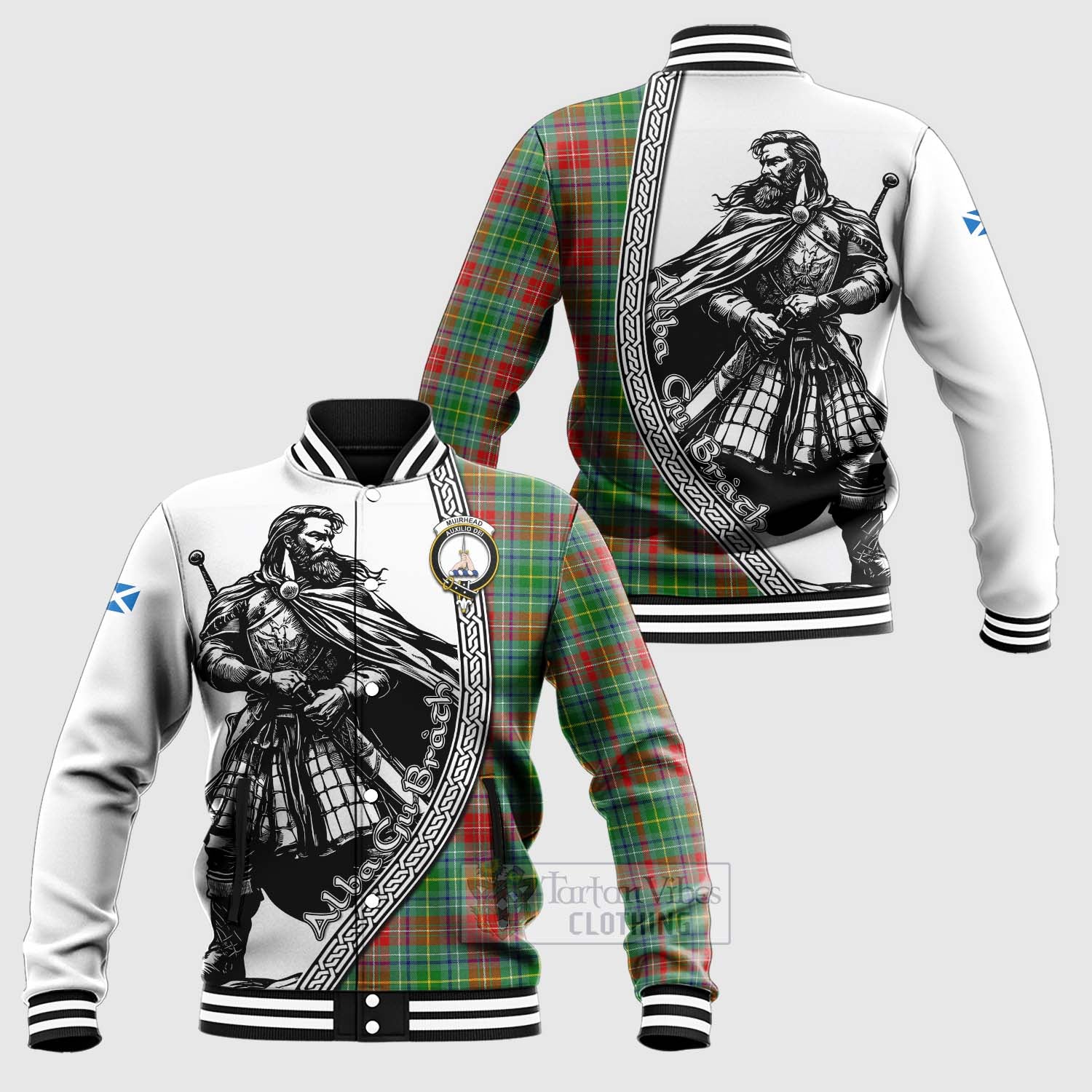 Muirhead Tartan Clan Crest Baseball Jacket with Highlander Warrior Celtic Style Unisex - Tartan Vibes Clothing