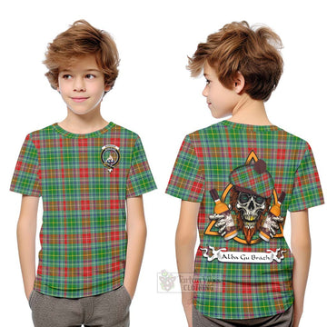Muirhead Tartan Kid T-Shirt with Family Crest and Bearded Skull Holding Bottles of Whiskey Youth XL Size14 - Tartan Vibes Clothing