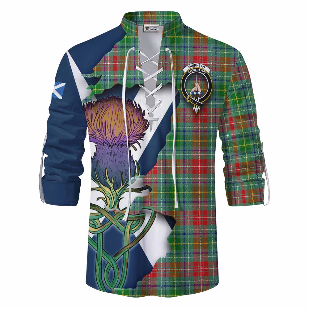 Tartan Vibes Clothing Muirhead Tartan Family Crest Ghillie Kilt Shirt Scottish Thistle Celtic Inspired