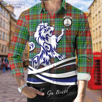 Muirhead Tartan Long Sleeve Button Up Shirt with Alba Gu Brath Regal Lion Emblem Men's Shirt - Tartan Vibes Clothing