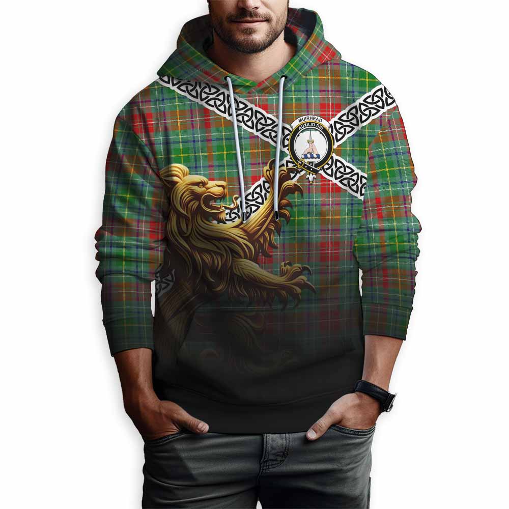 Muirhead Crest Tartan Hoodie with Golden Lion Emblem Celtic Style Pullover Hoodie - Tartan Vibes Clothing