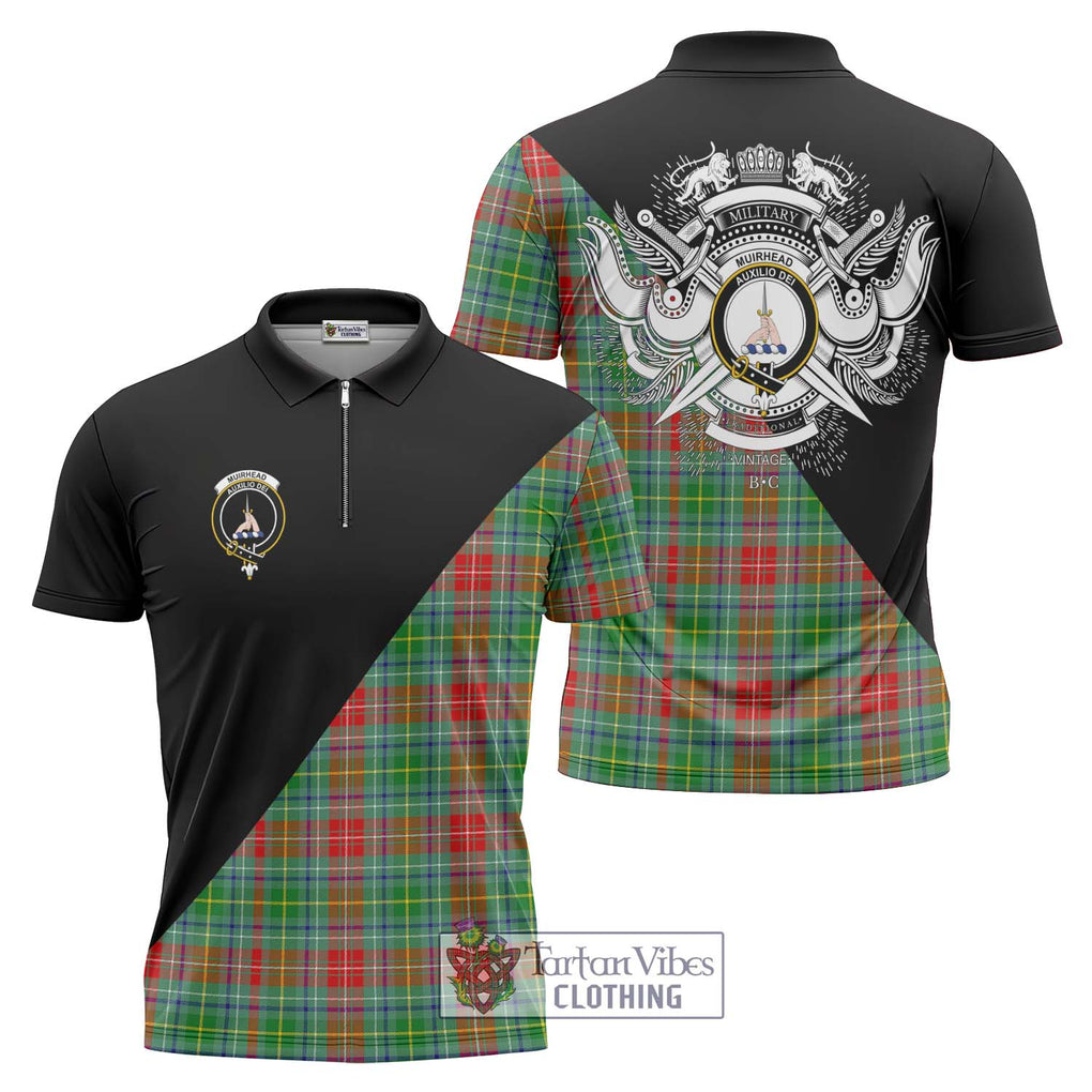 Muirhead Tartan Zipper Polo Shirt with Family Crest and Military Logo Style Unisex - Tartanvibesclothing Shop
