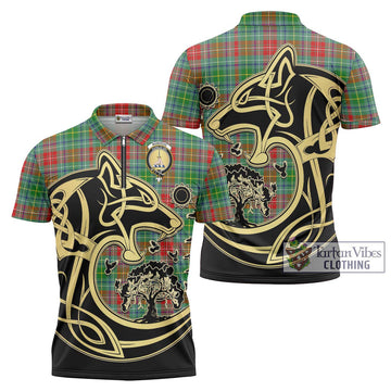 Muirhead Tartan Zipper Polo Shirt with Family Crest Celtic Wolf Style Unisex - Tartan Vibes Clothing