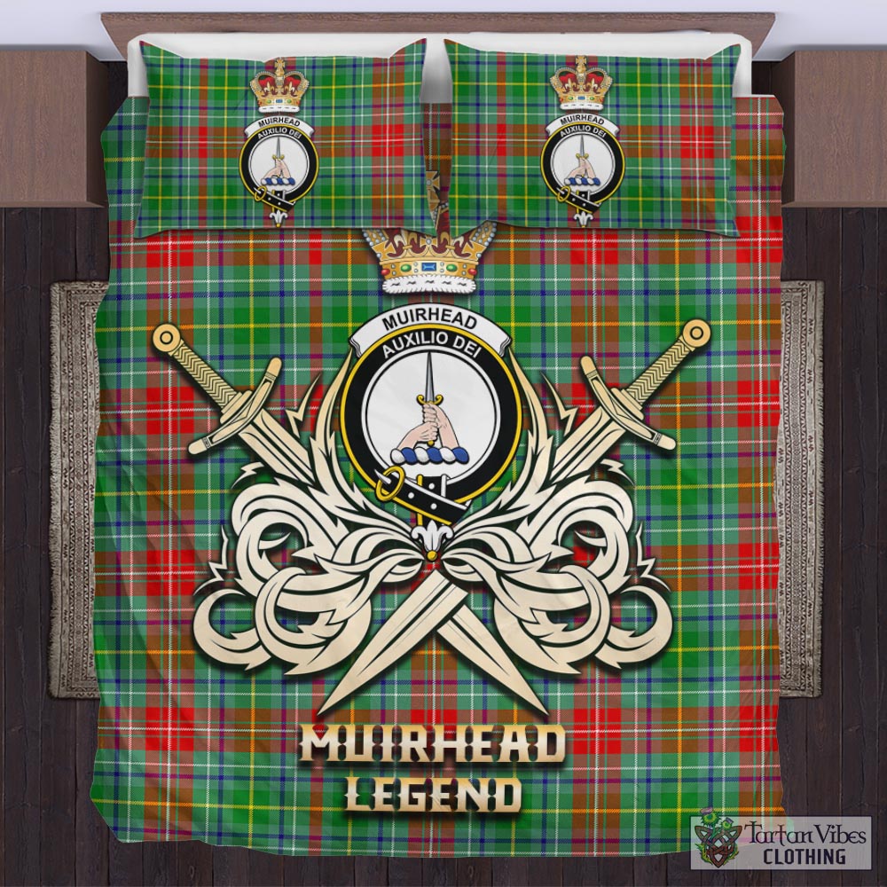 Tartan Vibes Clothing Muirhead Tartan Bedding Set with Clan Crest and the Golden Sword of Courageous Legacy