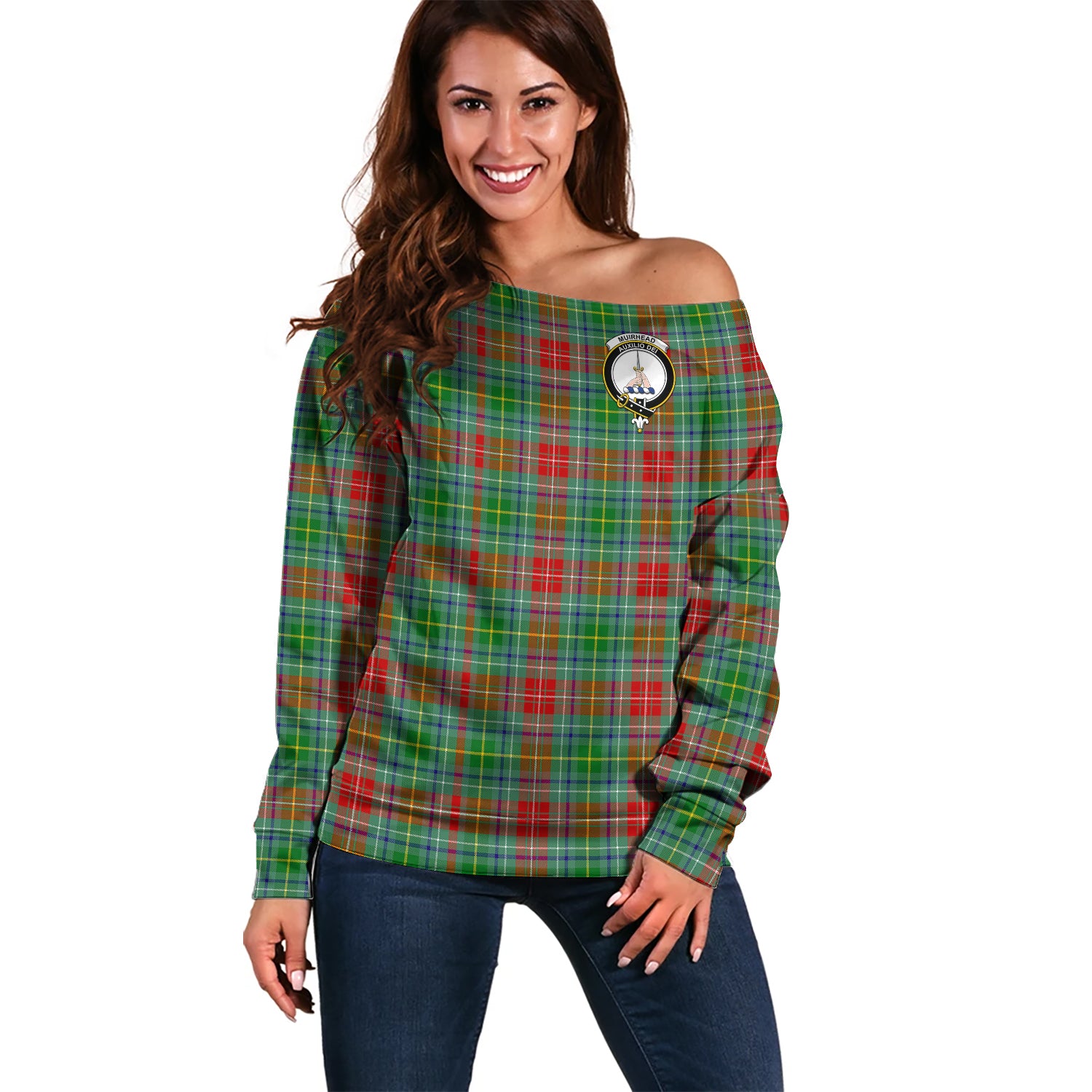 Muirhead Tartan Off Shoulder Women Sweater with Family Crest Women - Tartan Vibes Clothing