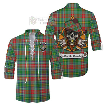 Muirhead Tartan Ghillie Kilt Shirt with Family Crest and Bearded Skull Holding Bottles of Whiskey Men - Tartan Vibes Clothing