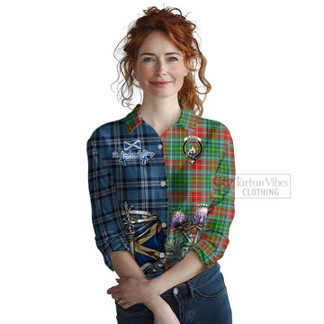 Muirhead Tartan Women's Casual Shirt Happy St. Andrew's Day Half Tartan Style Female - Tartan Vibes Clothing