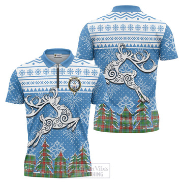 Muirhead Clan Christmas Zipper Polo Shirt Celtic Reindeer Style Unisex - Tartan Vibes Clothing
