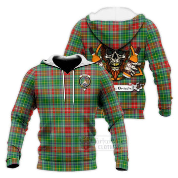 Muirhead Tartan Knitted Hoodie with Family Crest and Bearded Skull Holding Bottles of Whiskey Unisex Knitted Pullover Hoodie - Tartan Vibes Clothing