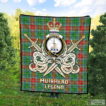 Muirhead Tartan Quilt with Clan Crest and the Golden Sword of Courageous Legacy Super King Quilt 91" x 110" - Tartan Vibes Clothing