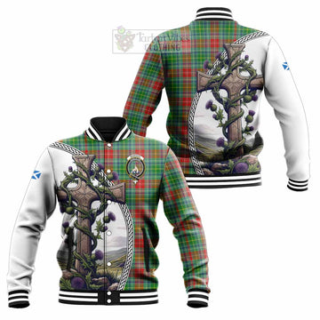 Muirhead Tartan Baseball Jacket with Family Crest and St. Andrew's Cross Accented by Thistle Vines Unisex - Tartan Vibes Clothing