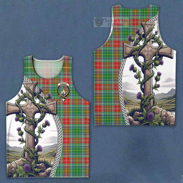 Muirhead Tartan Men's Tank Top with Family Crest and St. Andrew's Cross Accented by Thistle Vines Men - Tartan Vibes Clothing