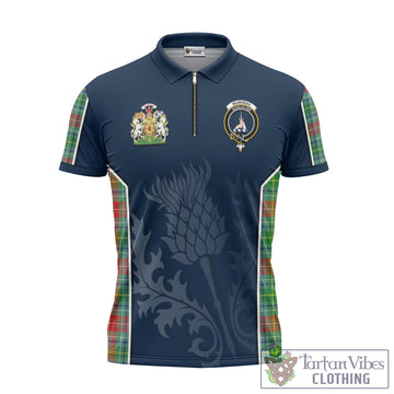 Muirhead Tartan Zipper Polo Shirt with Family Crest and Scottish Thistle Vibes Sport Style