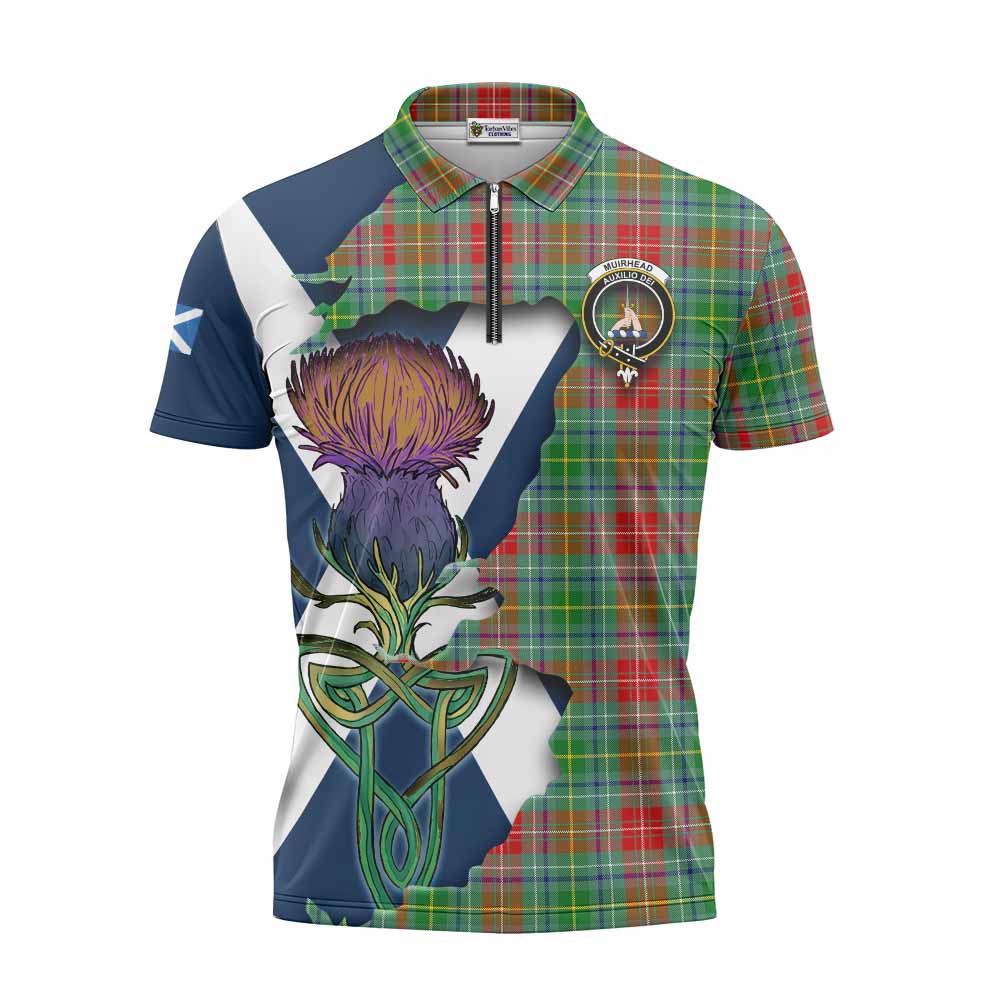 Muirhead Tartan Family Crest Zipper Polo Shirt Scottish Thistle Celtic Inspired Unisex - Tartan Vibes Clothing