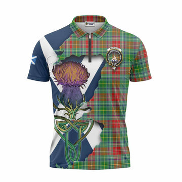 Tartan Vibes Clothing Muirhead Tartan Family Crest Zipper Polo Shirt Scottish Thistle Celtic Inspired