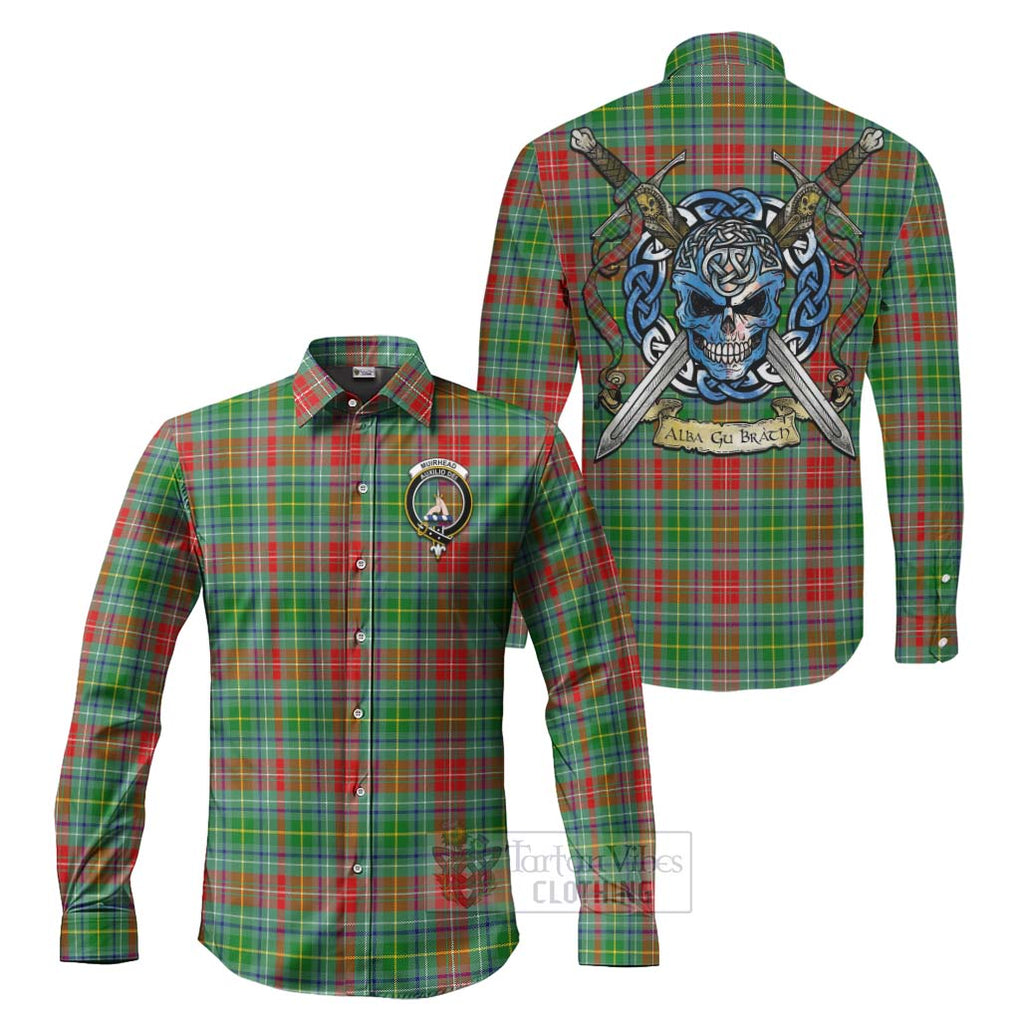 Muirhead Tartan Long Sleeve Button Shirt with Family Crest Celtic Skull Style Men's Shirt S - Tartan Vibes Clothing