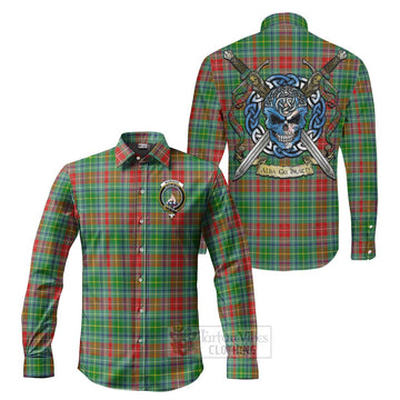 Muirhead Tartan Long Sleeve Button Shirt with Family Crest Celtic Skull Style Men's Shirt S - Tartan Vibes Clothing
