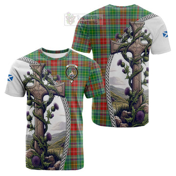 Muirhead Tartan Cotton T-shirt with Family Crest and St. Andrew's Cross Accented by Thistle Vines Kid's Shirt - Tartan Vibes Clothing