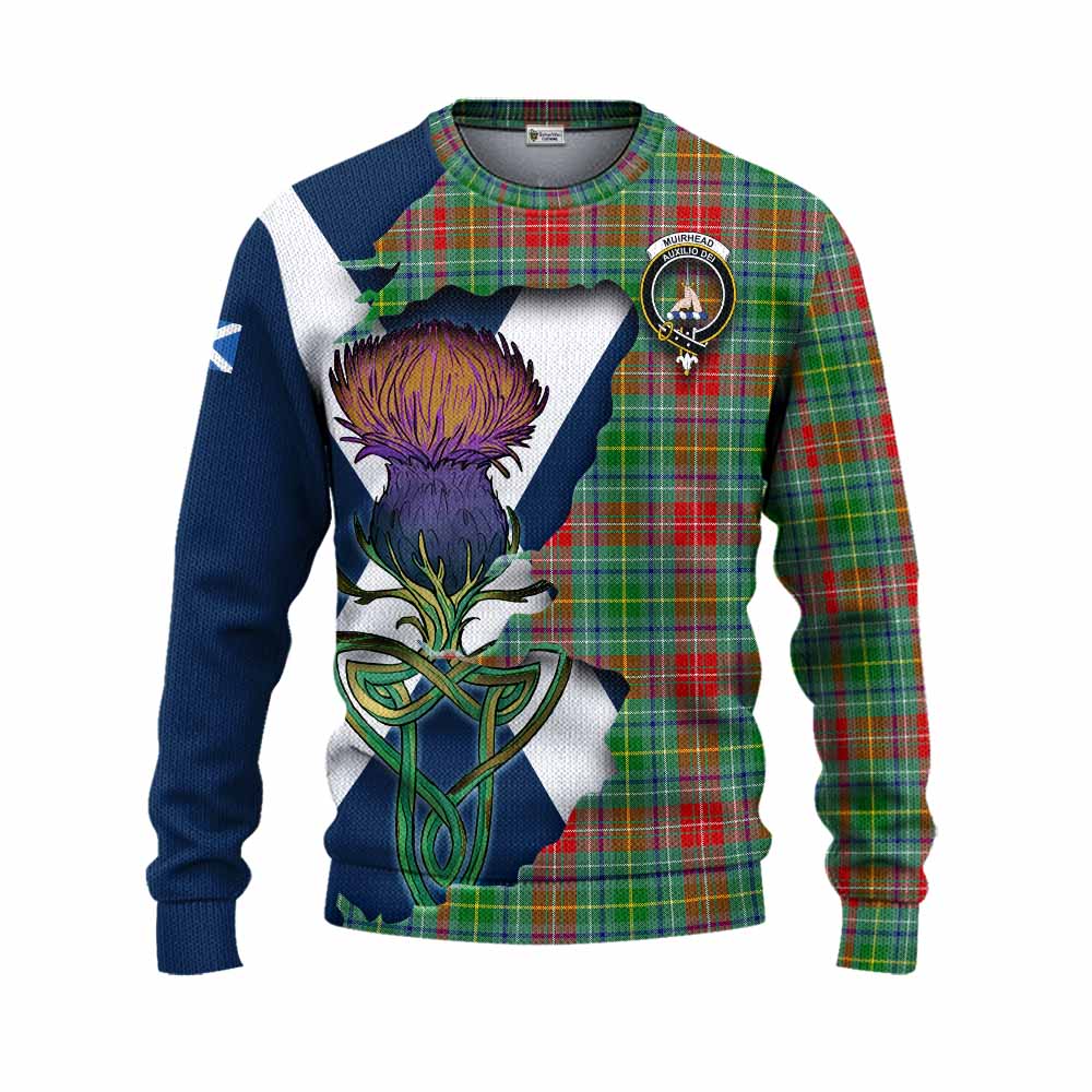 Tartan Vibes Clothing Muirhead Tartan Family Crest Knitted Sweater Scottish Thistle Celtic Inspired