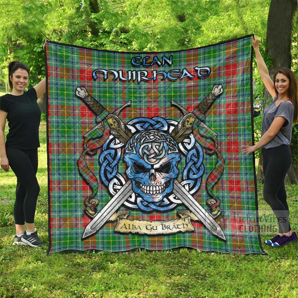 Muirhead Tartan Quilt with Celtic Skull Alba Gu Brath Style Super King Quilt 91" x 110" - Tartan Vibes Clothing