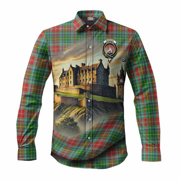 Tartan Vibes Clothing Muirhead Tartan Family Crest Long Sleeve Button Shirt with Scottish Ancient Castle Style