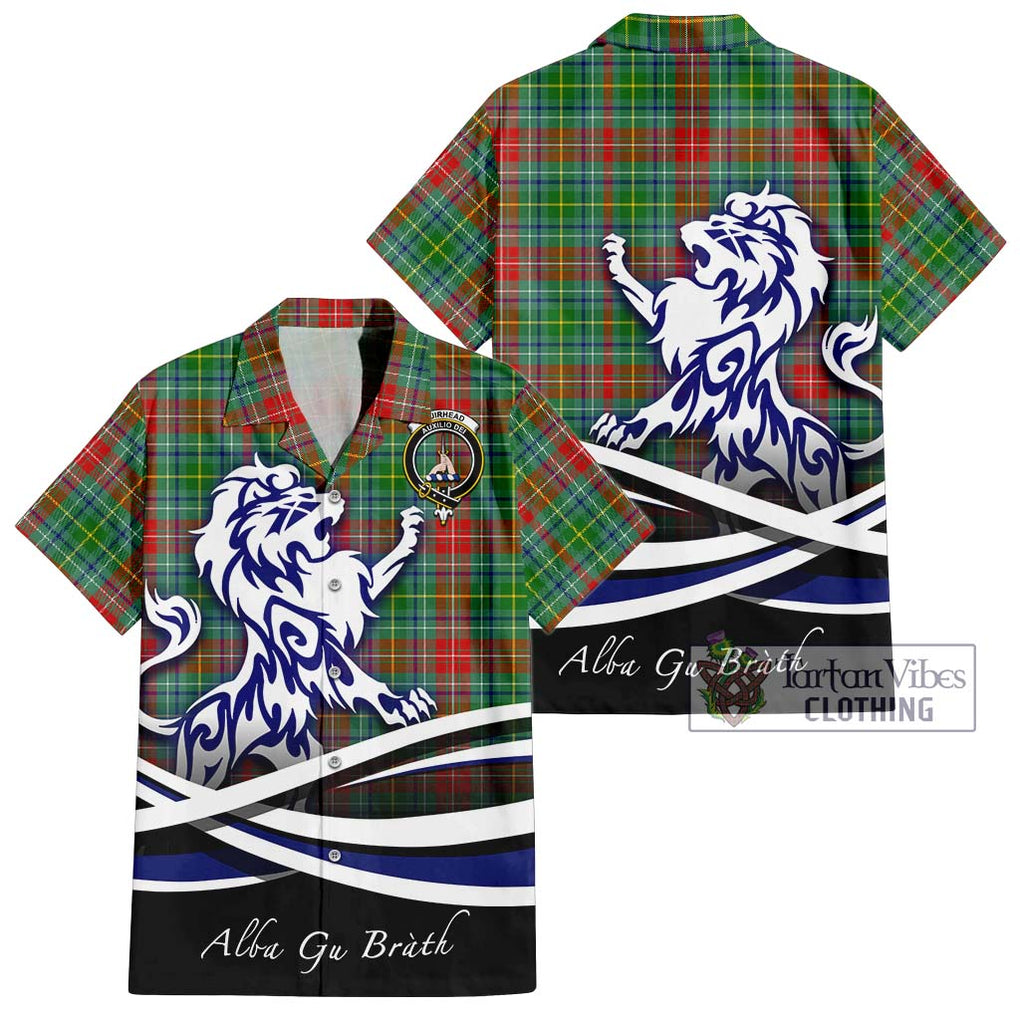 Muirhead Tartan Short Sleeve Button Shirt with Alba Gu Brath Regal Lion Emblem Kid - Tartanvibesclothing Shop