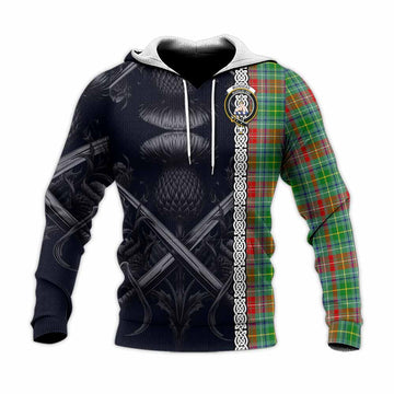Muirhead Tartan Knitted Hoodie with Family Crest Cross Sword Thistle Celtic Vibes Unisex Knitted Pullover Hoodie - Tartan Vibes Clothing