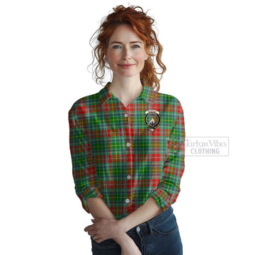 Muirhead Tartan Women's Casual Shirt with Family Crest and Bearded Skull Holding Bottles of Whiskey Female - Tartan Vibes Clothing