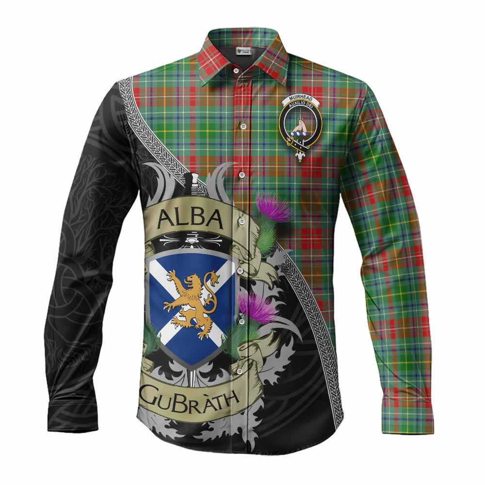 Muirhead Tartan Family Crest Long Sleeve Button Shirt Lion Rampant Royal Thistle Shield Celtic Inspired Men's Shirt S - Tartan Vibes Clothing