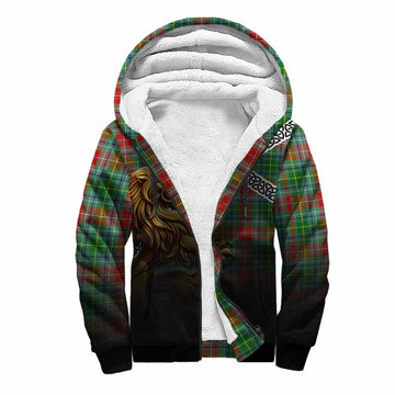 Muirhead Crest Tartan Sherpa Hoodie with Golden Lion Emblem Celtic Style Unisex S - Tartan Vibes Clothing