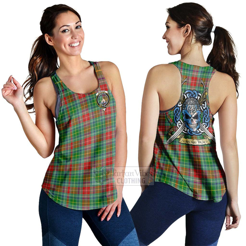 Muirhead Tartan Women's Racerback Tanks with Family Crest Celtic Skull Style 4XL - Tartan Vibes Clothing