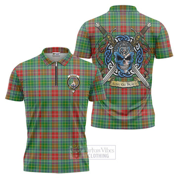 Muirhead Tartan Zipper Polo Shirt with Family Crest Celtic Skull Style Unisex - Tartan Vibes Clothing