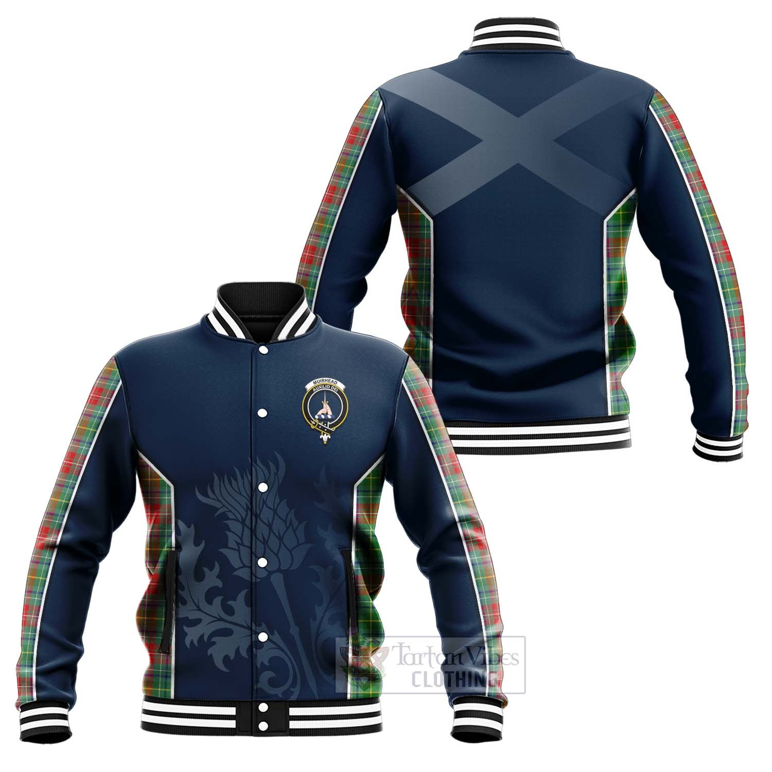 Muirhead Tartan Baseball Jacket with Family Crest and Scottish Thistle Vibes Sport Style Unisex - Tartan Vibes Clothing