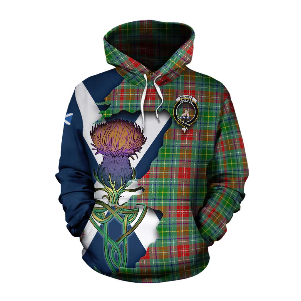 Tartan Vibes Clothing Muirhead Tartan Family Crest Cotton Hoodie Scottish Thistle Celtic Inspired