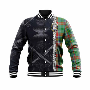 Muirhead Tartan Baseball Jacket with Family Crest Cross Sword Thistle Celtic Vibes Unisex - Tartan Vibes Clothing