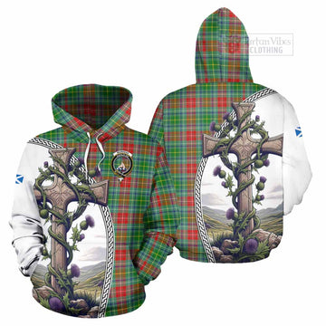 Muirhead Tartan Hoodie with Family Crest and St. Andrew's Cross Accented by Thistle Vines Zip Hoodie - Tartan Vibes Clothing