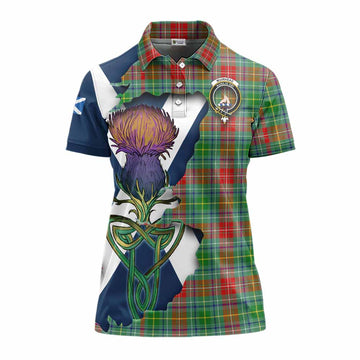 Tartan Vibes Clothing Muirhead Tartan Family Crest Women's Polo Shirt Scottish Thistle Celtic Inspired
