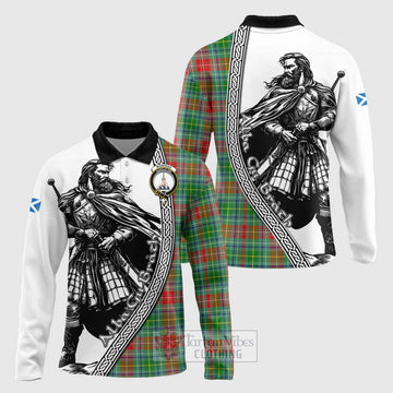 Muirhead Tartan Clan Crest Long Sleeve Polo Shirt with Highlander Warrior Celtic Style Unisex - Tartan Vibes Clothing