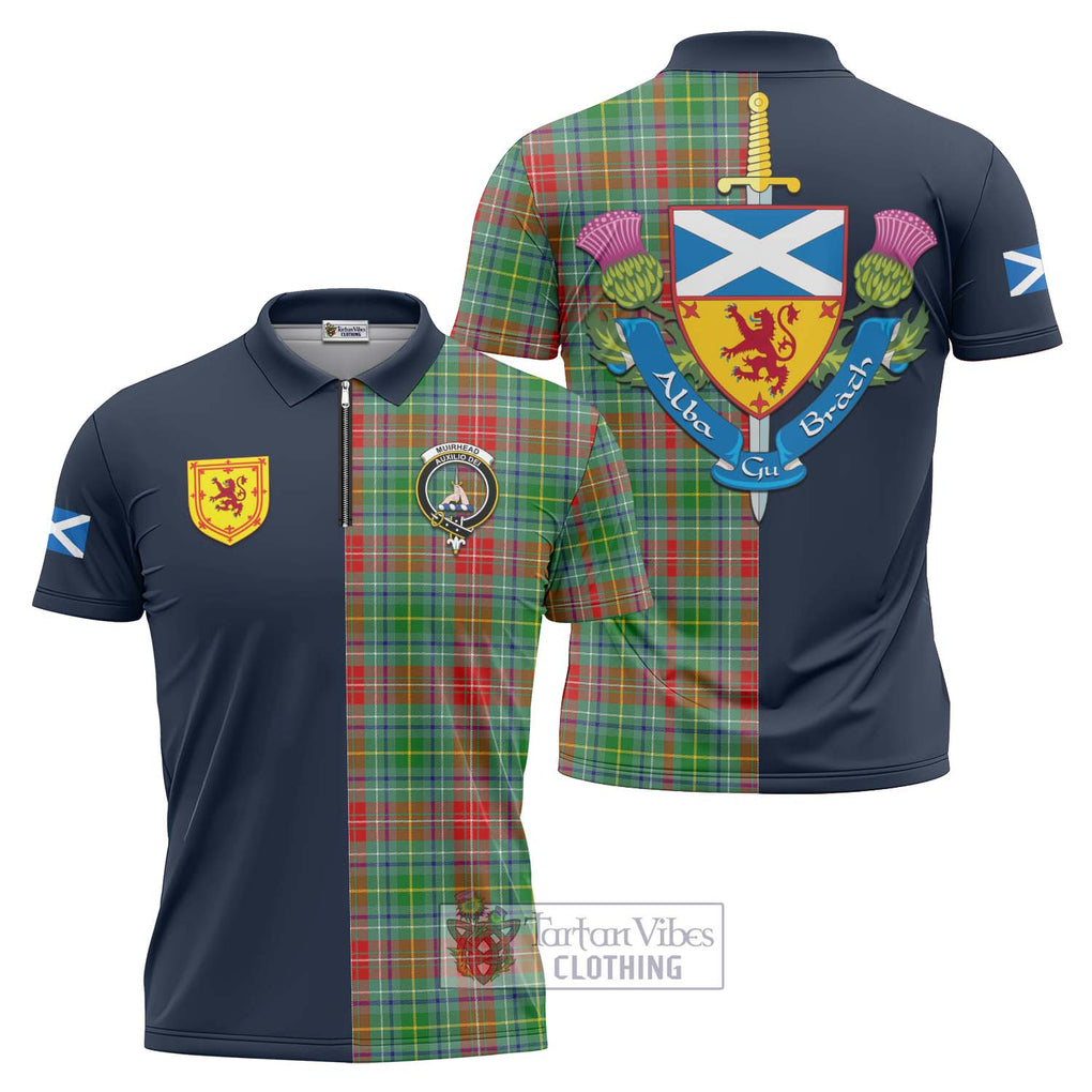 Muirhead Tartan Zipper Polo Shirt Alba with Scottish Lion Royal Arm Half Style Unisex - Tartan Vibes Clothing