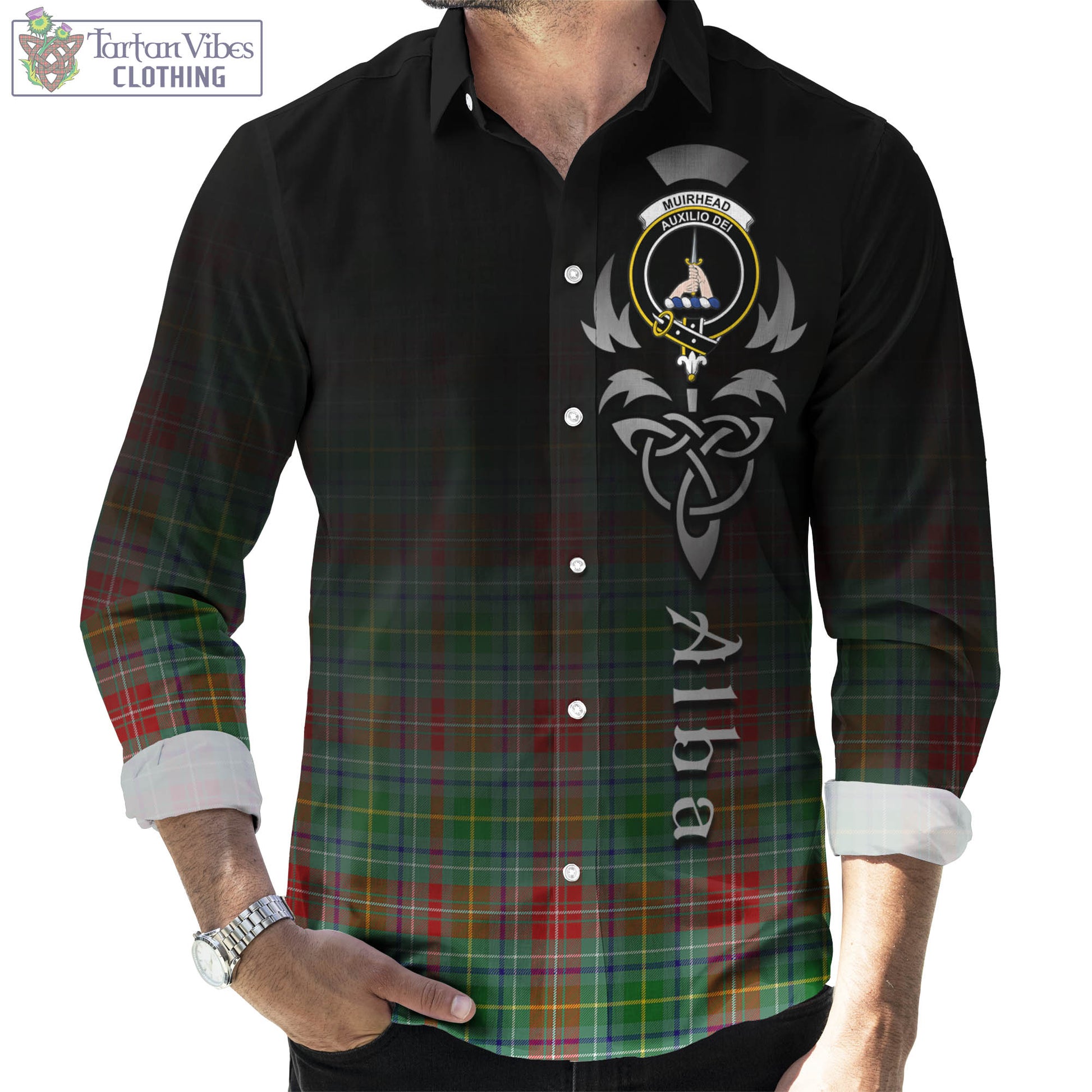 Muirhead Tartan Long Sleeve Button Up Featuring Alba Gu Brath Family Crest Celtic Inspired Men's Shirt - Tartan Vibes Clothing