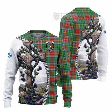 Muirhead Tartan Knitted Sweater with Family Crest and St. Andrew's Cross Accented by Thistle Vines Unisex - Tartan Vibes Clothing
