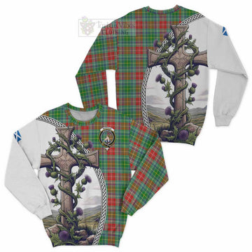 Muirhead Tartan Sweatshirt with Family Crest and St. Andrew's Cross Accented by Thistle Vines Unisex - Tartan Vibes Clothing