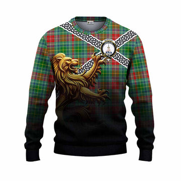 Muirhead Crest Tartan Knitted Sweater with Golden Lion Emblem Celtic Style Unisex - Tartan Vibes Clothing