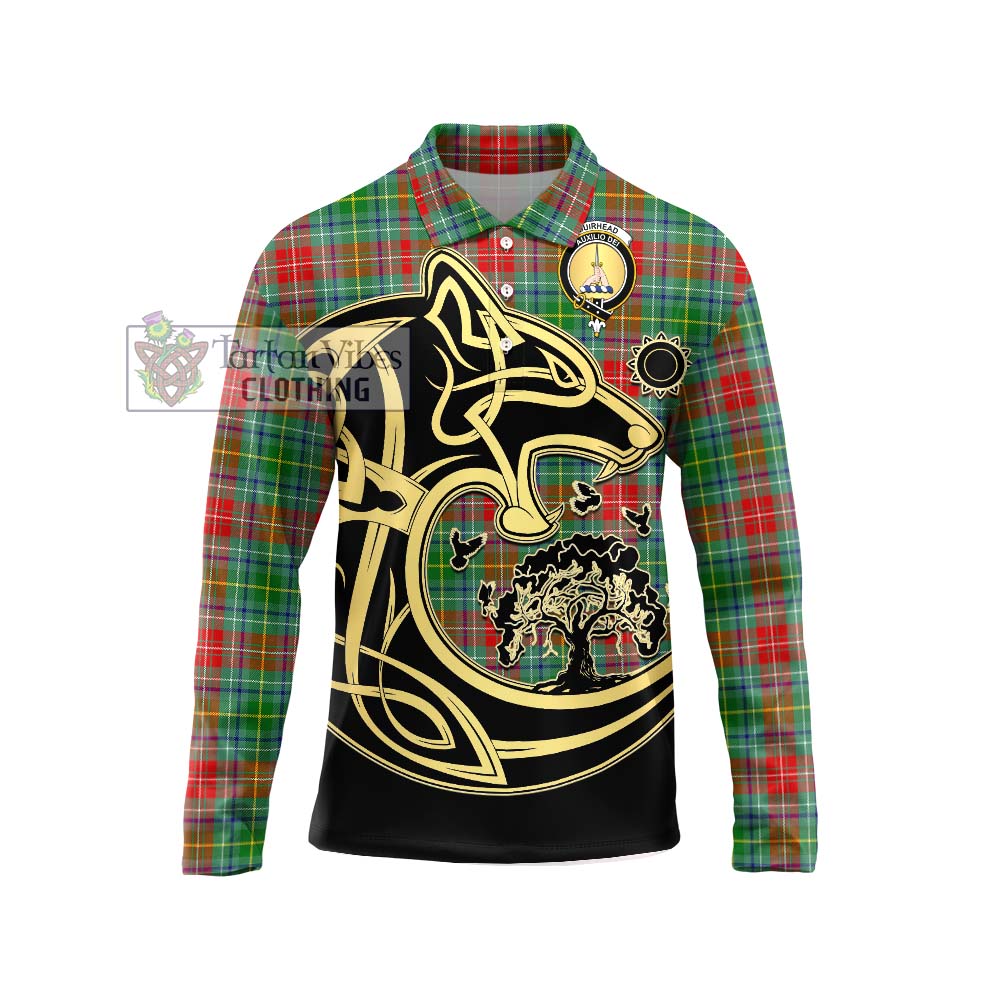 Muirhead Tartan Long Sleeve Polo Shirt with Family Crest Celtic Wolf Style Unisex - Tartan Vibes Clothing