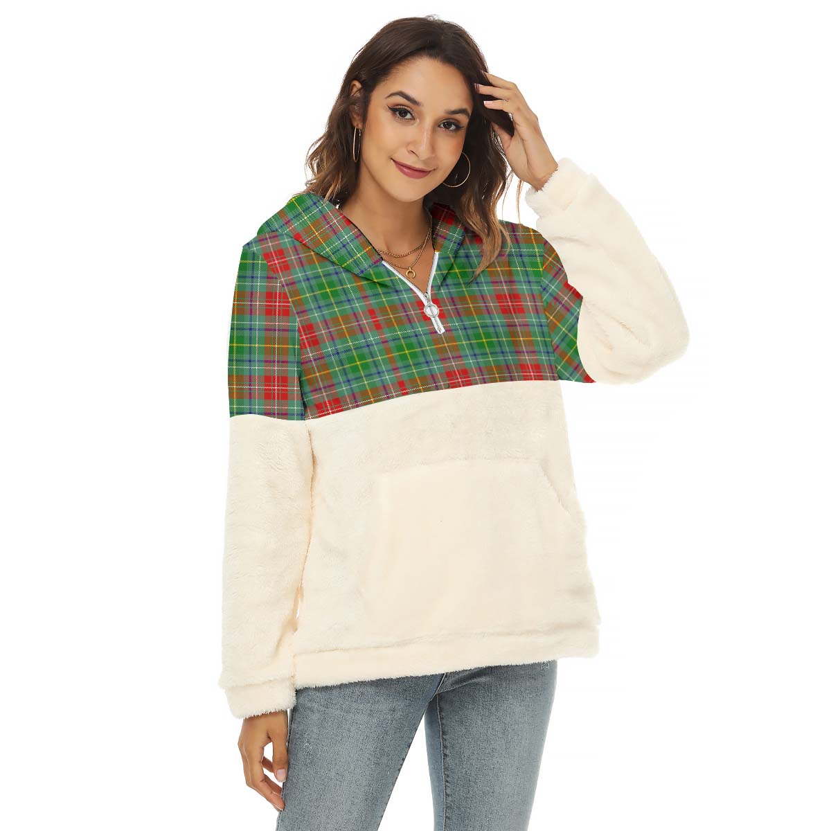 Muirhead Tartan Half Style Women's Borg Fleece Hoodie with Half Zip Female - Tartan Vibes Clothing